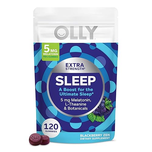OLLY Extra Strength Sleep Gummy, Occasional Sleep Support, 5 mg Melatonin, L-Theanine, Chamomile, Lemon Balm Extracts, Sleep Aid, BlackBerry Flavor - 120 Count (Packaging May Vary) - 120 Count (Pack of 1)
