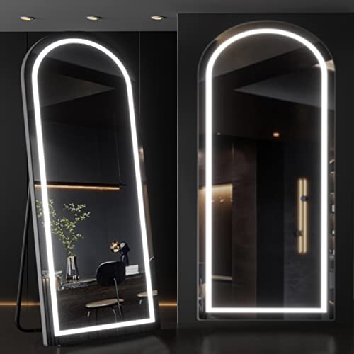 65"x22" Arched Lighted Full Length Mirror,Full Length Mirror with Lights,Large Arched-Top Body Standing Floor Mirror, Wall Mounted Leaning Dressing Stand Up Mirror for Bedroom and Living Room