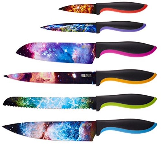 CHEF'S VISION Cosmos Knife Set - 6-Piece Stainless Steel Cutting Knives Set for Kitchen with Vibrant Cosmos Design - Great House Warming Gift for Women or Men - Unique Kitchen Knife Set Gift - Cosmos
