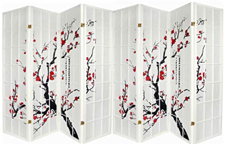 Legacy Decor Room Divider 8 Panels Red Blossom Shoji Design White Color 71" Tall - White - 8 Panels