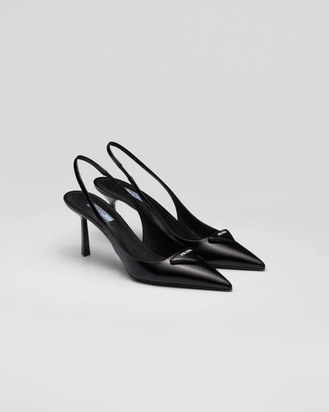 Brushed leather slingback pumps