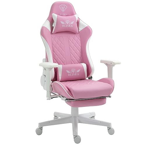 TRISENS Gaming Stuhl mit Fußstütze und ergonomsichen 4D-Armlehnen - Gaming Chair in Sportsitz Optik - Gamer Stuhl mit verstellbaren Rückenstützkissen für gesündere Sitzhaltung, Farbe:Rosa/Weiß - Rosa/Weiß