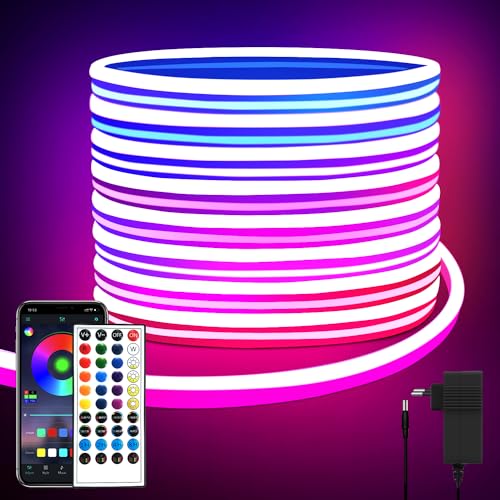 segrass 10m Neon Led strip，APP Steuerung,mit Fernbedienung, IP65 wasserdichte flexible Neon LED Streifen, 24V Rgb LED band Neon Seil Lampe, anwendbar auf Schlafzimmer, Raum und Außendekoration - 10M