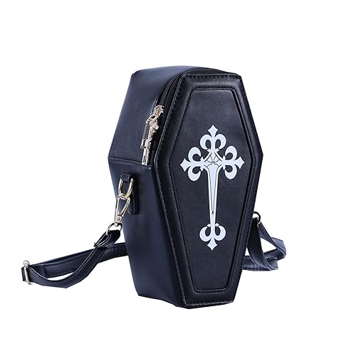 OXYPLAY Gothic PU Leather Bag Women’s Crossbody Coffin Shape Bag Cell Phone Purse Small Shoulder Bag for Halloween Cosplay - Black