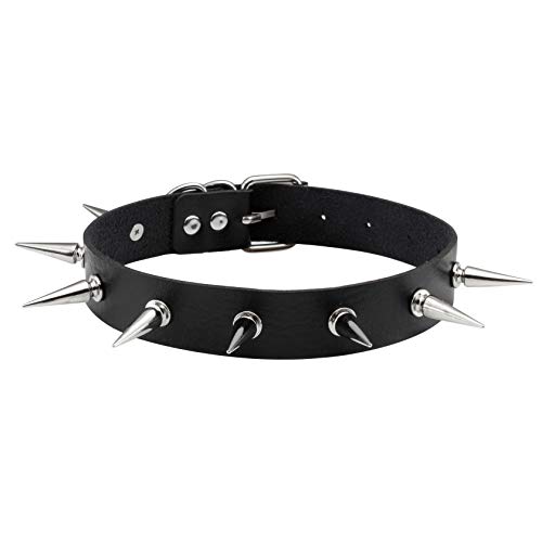 MILAKOO Gothic Choker Spikes Nieten Halsband mit Gravur Choker Punk Kette Lederhalskette verstellbar