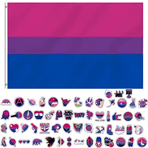 GoldRock Bi Flagge Bisexual Sticker Set,90x150 cm Bi Flag+60 Stk Pride Sticker,Bisexual Flag,LGBTQ Flagge Bi Accessoires,Bisexuelle Flagge für Indoor,Outdoor,Festival Feiern,Paraden und Dekorationen - D-Bi Flagge+Sticker