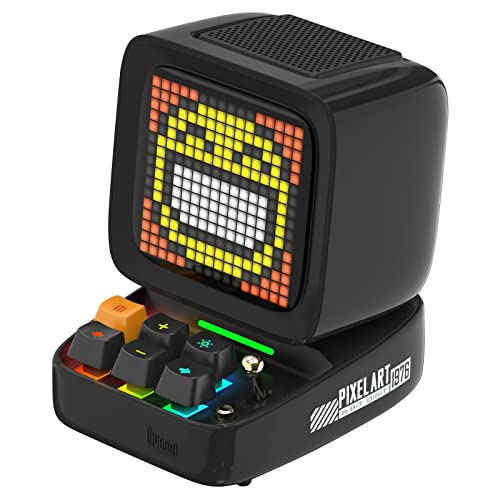 Divoom Ditoo Pixel Art LED Tragbarer Bluetooth Lautsprecher, 256 Programmierbares LED Panel mit Party Licht, Smart Digital Tischuhr, Gaming Musikbox unterstützt TF Karte & Radio - black