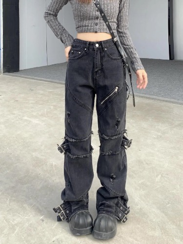 Grunge Black Edge Denim Pants - Black / M