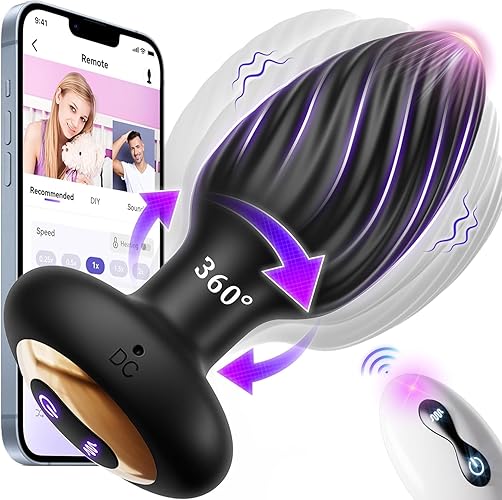 360° Rotation Anal Plug Vibrator Sex Toys, Prostate Massager with 9 Vibrating Mode Male Sex Toy Anal Dildo, Remote Control Adult Toys Vibrators Butt Plug Sex Toys for Men and Female Anal Beads