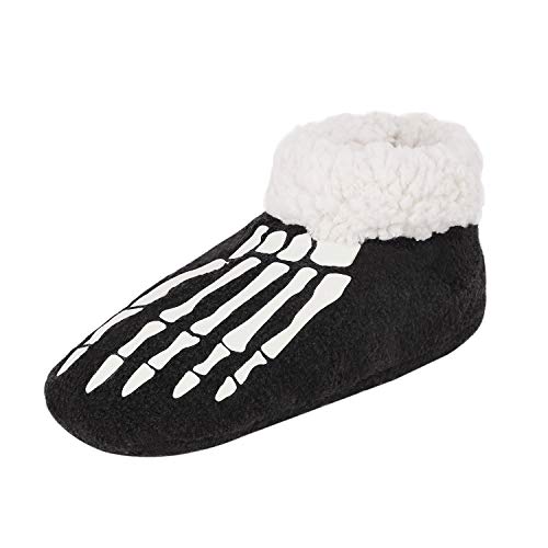 Holiberty Womens Memory Foam Slippers Cute Animal Fuzzy Christmas Reindeer Indoor Slippers Warm Fleece Ankle Boots House Shoes - 8.5-9 - Black, Skull Bones