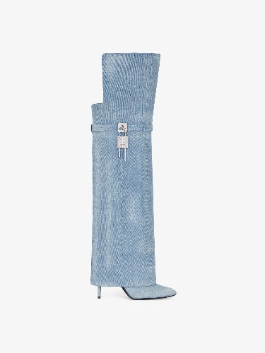 Givenchy - Shark Lock Stiletto over-the-knee boots in washed denim