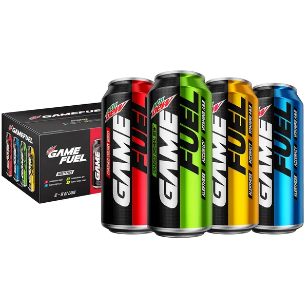 Mountain Dew Game Fuel, 4 Flavor Variety Pack, 16oz Cans (12 Pack), Vitamins A + B (Packaging May Vary) - 4 Flavor Variety Pack