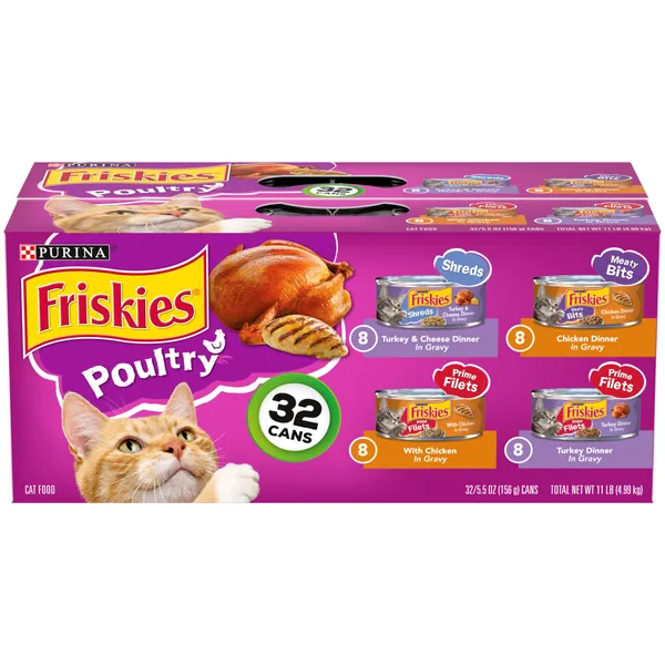 Purina Friskies Canned Wet Cat Food 32 Count Variety Packs - (32) 5.5 oz Cans - Poultry Variety Pack - 32 Count (32) 5.5 oz. Cans