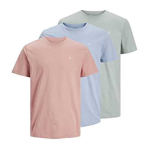 Jack & Jones JWHJXJ 3 Pack Cotton Short Sleeve Crew Neck T-Shirt Set - M - Ashley Blue