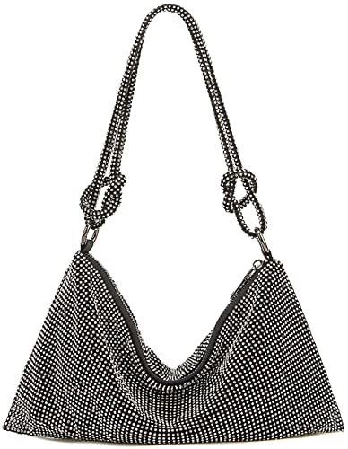 Rhinestone Hobo Bag for Women Rhinestone Purses Sparkly Evening Handbag Shiny Diamond Purse for Wedding Parties 2023 - Black/Silver