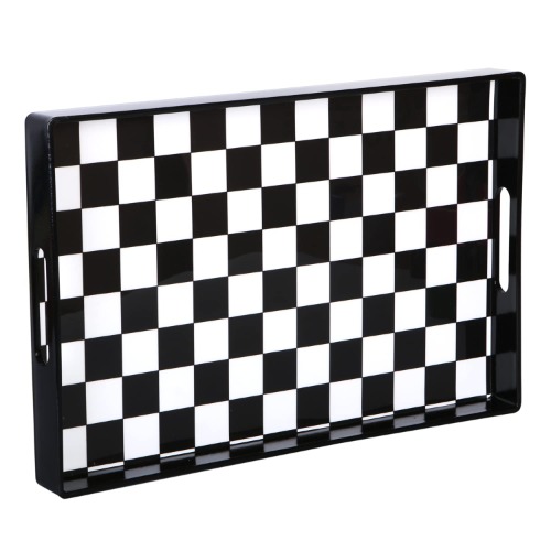Zosenley Decorative Tray, Marbling Plastic Tray with Handles, Rectangular Vanity Tray and Serving Tray for Bathroom, Kitchen, Ottoman and Coffee Table, 15.6" x 10.2" Checkered - Rectangular Black Checkered