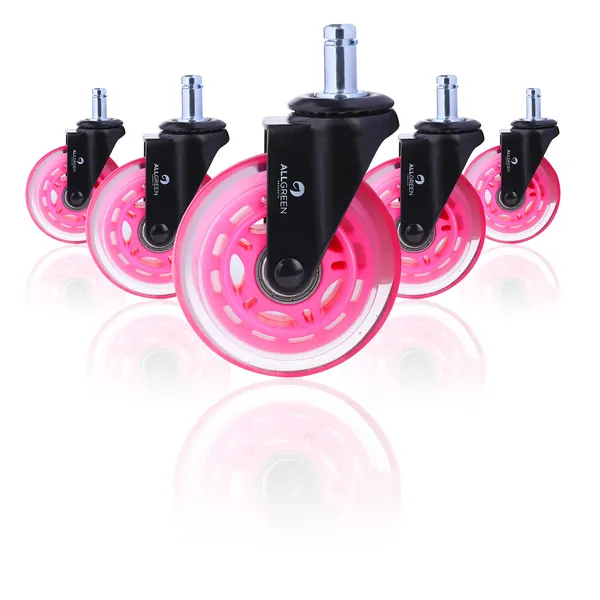 ALLGREEN Gaming Chair Wheels & Office Chair Caster Wheels 5 pcs Replacement Set Casters Heavy Duty Easy Installation and Universal Fit Smooth Rollerblade Swivel Glider-Safe for All Floors (Pink).