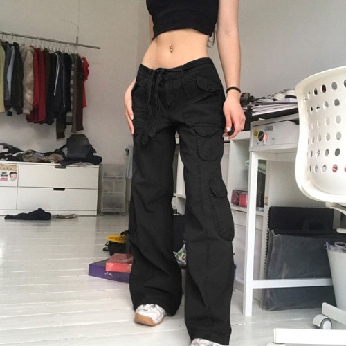 'Trend Killer' Black Baggy Cargo Pants - black / M