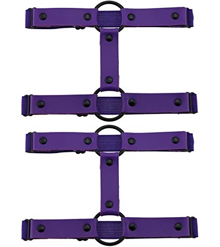 Adjustable Elastice Leather Leg Harness Garter Women Girl Sexy Punk Rock Rivet Strappy Leg Ring 2pcs - One Size - Purple
