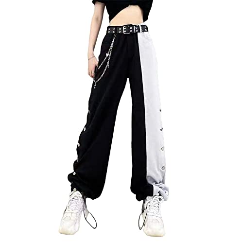 BXCNCKD Harajuku Pants Women Fashion High Waist Straight Pants Black and White Colorblock Wide Leg Pants Gothic Clothes - Medium - Black and White