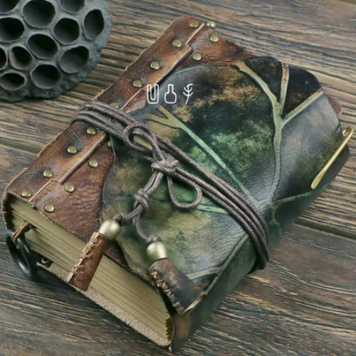 A5 A6 Hand-customized Lotus Leaf Leather Notebook High-grade Leather Hand Book Thickened Creative Retro Journal Notebook