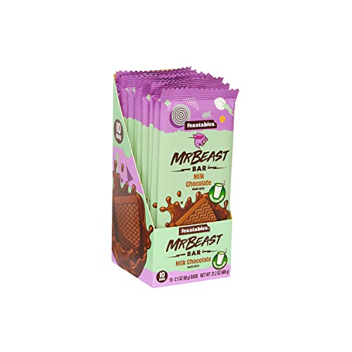 Feastables MrBeast Milk Chocolate Bars - Made with Grass-Fed Milk Chocolate and Organic Cocoa. Only 5 Ingredients, 10 Count - Milk Chocolate - 10 Count (Pack of 1)
