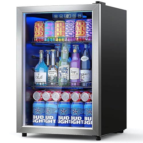 Manastin Beverage Refrigerator Cooler-Mini Fridge Freestanding Cooler with Glass Door, Adjustable Shelves & Digital Temperature Display for Drink, Wine or Beer (Silver, 2.47 Cu.Ft)… - Silver - 2.47 Cu.Ft