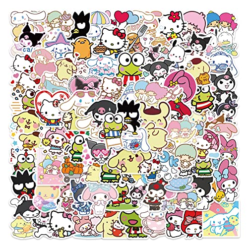 100Pcs Kawaii Stickers, Anime Stickers, Helllokittty Stickers MyMelody&Kuromi Cute Stickers Pack Kids Waterproof Sticker Aesthetic Vinyl Stickers, Skateboard Stickers for Teens Girls Kids
