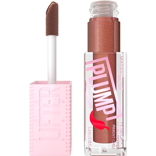 MAYBELLINE Lifter Gloss Lifter Plump, Plumping Lip Gloss with Chili Pepper and 5% Maxi-Lip, Cocoa Zing, Sheer Cool Brown, 1 Count - 7 COCOA ZING - 0.18 Fl Oz (Pack of 1)