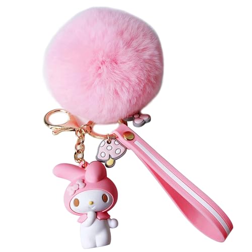 Tonsamvo Cute Pom Pom Keychain Kawaii Key chain for Backpack Decoration Birthday Gift Keychains for Women Girls(Pink)