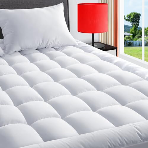 TEXARTIST Full Mattress Pad Cooling Quilted Mattress Cover Pillow Top Mattress Protector Fitted 8-21” Deep Pocket Breathable Soft Mattress Topper - Twin White