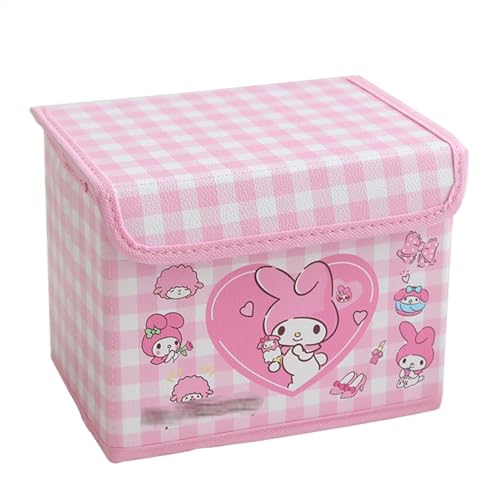 Bliqlriy Kawaii Collapsible Storage Bin, Cute Storage Box Foldable Baskets Office Desk Organizer Cute Room Decor - Pink