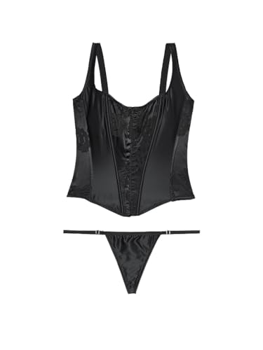 Victoria's Secret VS Archives Burnout Satin Corset Set, Women's Lingerie (XS-XL) - Black - X-Small