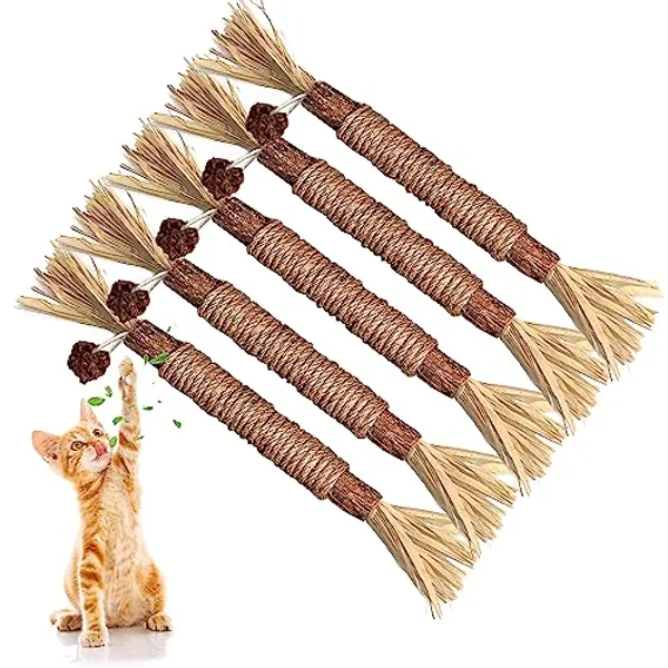 GBSYU 5 Pack Silvervine Cat Toy, Silvervine Sticks Cat Toys for Indoor Cats, Cat & Kitten Chew Toys for Aggressive Chewers, Cat Dental Toy for Kitten Teeth Cleaning, Matatabi Silvervine for Cats