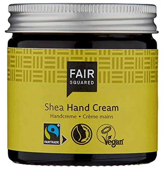 FAIR SQUARED Hand Creme Sensitive Shea 50 ml Handcreme - Handpflege für empfindliche Haut - mit Fairtrade-Sheabutter - vegane Naturkosmetik - Zero Waste im Mehrweg-Glastiegel