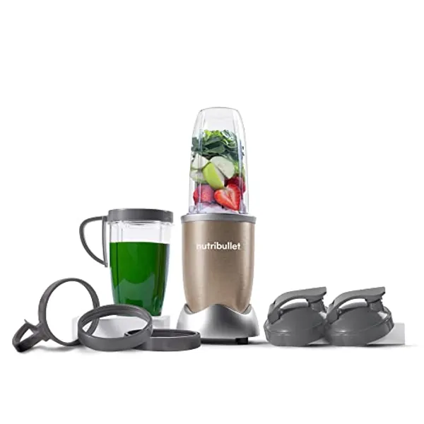 nutribullet Pro 900, Elektrischer Mixer, zerkleinerer, Smoothie Mixer, Multifunktionsmixer, 900w leistung, 900ml und 710ml Becher, champagner, NB910CP, Bundle mit 7 Zubehörteilen