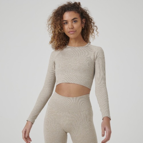 Signature Ribbed Seamless Long Sleeve Top - Beige / S