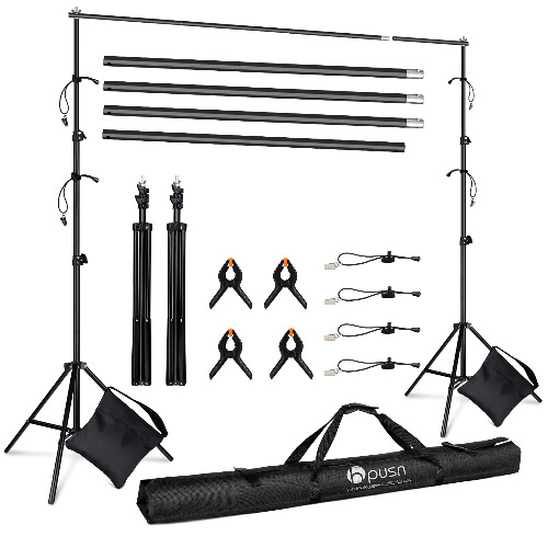 Hpusn Adjustable Backdrop Stand Kit 10ft: Photo Video Studio for Wedding Party Stage Decoration, Background Support System Kit for Photography Studio with Clamp, Sand Bag, Carry Bag - BS02
