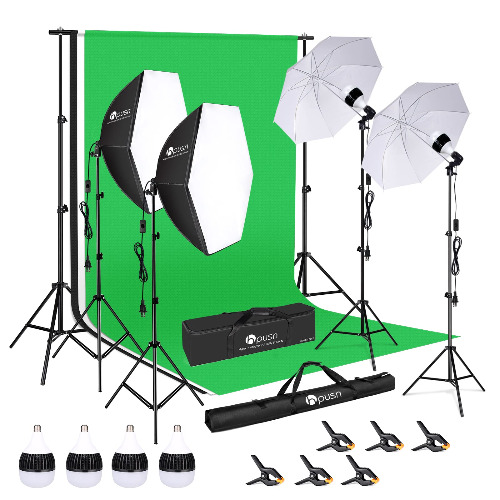HPUSN 8.5 x 10 ft Background Support System, Photo Video Studio Light Kit 85W 5500K Umbrellas Softbox Continuous Lighting Kit for Photo Studio Product, Portrait and Video Shoot Photography - 