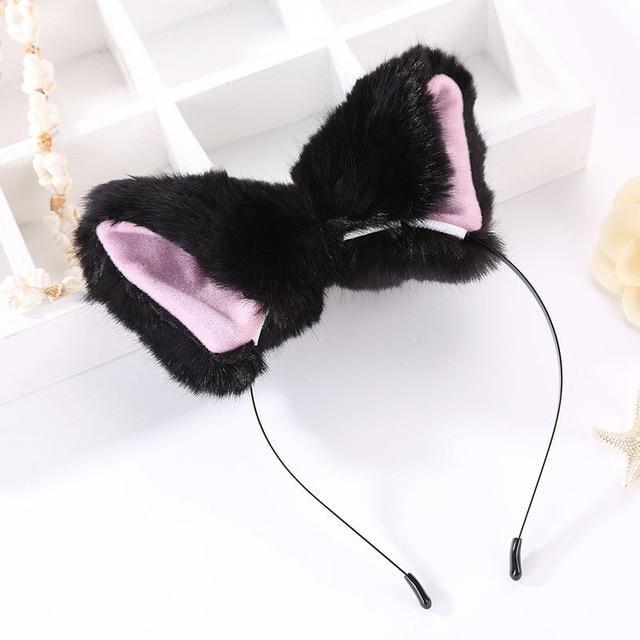 Furry Fox Ears - Black and pink