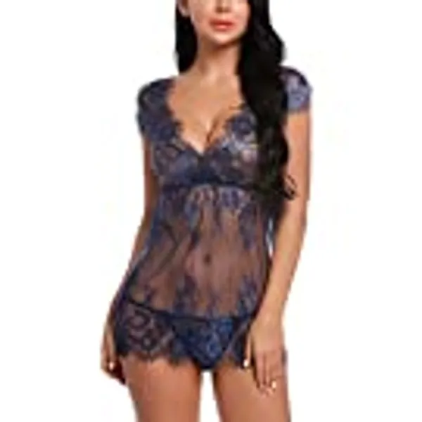 Sykooria Lencería Sexy Mujer Encaje Lencería Conjunto Mujer Picardias Sexy Mujer Camison Sexy Ropa Interior Encaje Lencería con Tanga Sexy