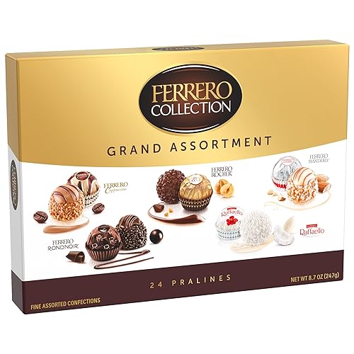 Ferrero Rocher Grand Assortment, Premium Gourmet Assorted Hazelnut Milk Chocolate, Dark Chocolate, Cappuccino, Manderly and Coconut, 24 Ct. (Pack of 1)