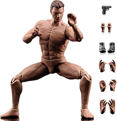 RoofWorld 1:12 Scale Male Action Figure AM116 Flexible Custom Muscle Male Figure Body 6inch PVC Miniature Figure Strong Dolls - Normal Skin