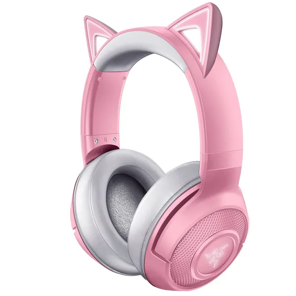 Razer Kraken BT Kitty Edition: Bluetooth 5.0-40ms Low Latency Connection - Custom-Tuned 40mm Drivers - Beamforming Microphone - Powered by Razer Chroma - Quartz Pink - Headset