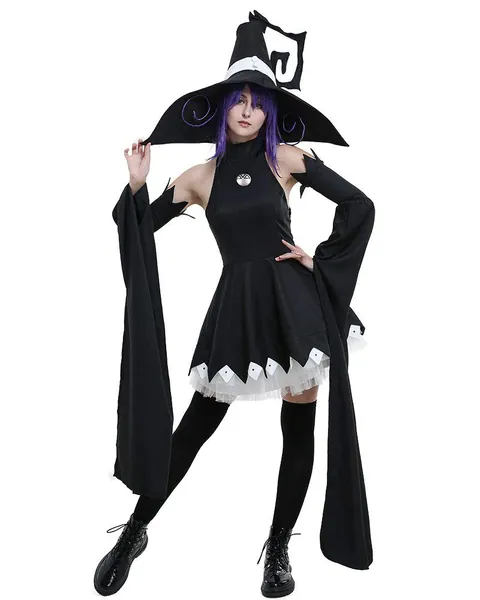 Miccostumes Women's Black Witch Cosplay Costume with Oversleeves and Hat - Medium
