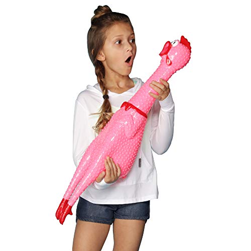 Animolds Crazy Huge Rubber Chicken - 29 Inch Giant Screaming Noise Makers for Parties, Pranks, Practical Jokes - Squeaks Up to 45 Seconds - Squawking Novelty Gag Gift (Pink, 1 Chicken) - Pink