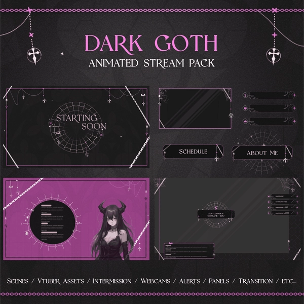 Pink Dark Goth Animated Stream Pack