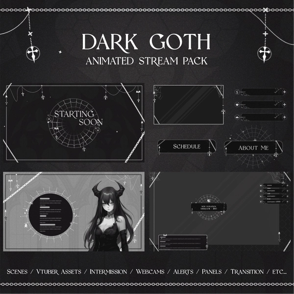 White Dark Goth Animated Stream Pack