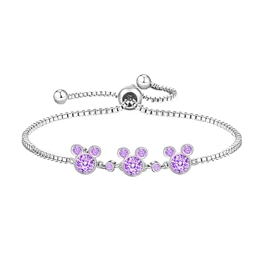 Kaguyo Mickey mouse Bracelets for women, crystal bracelets, Sterling Silver Blue Amethyst pink Zirconia Minnie mouse Adjustable Infinity Bracelets For women Girls, friendship Jewellery Gift - Amethyst