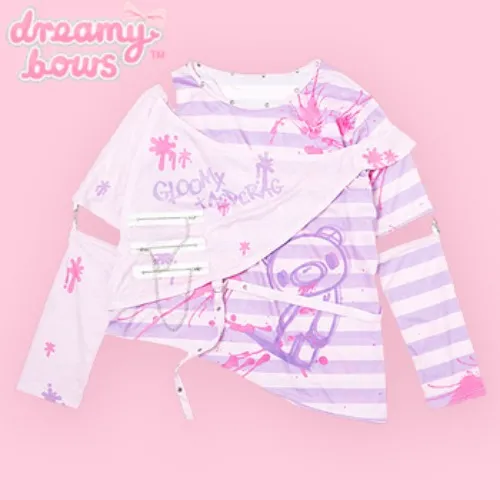 Gloomy Emo Punk Stripe Cutsew (PLUS) - Pink  x Lav at Dreamy Bows